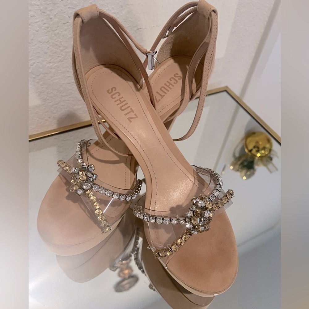 Schutz platform sandals missing couple rhinestones